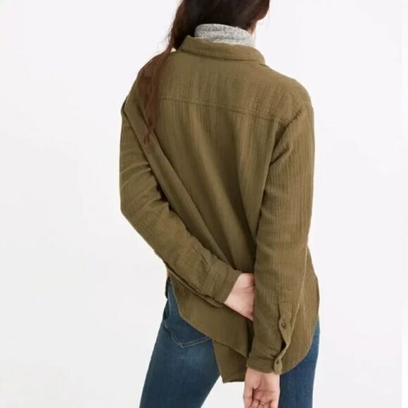 New! Madewell‎ Lightspun Flap Pocket Oversized Ex-Boyfriend Shirt green, size 1X - Picture 3 of 16